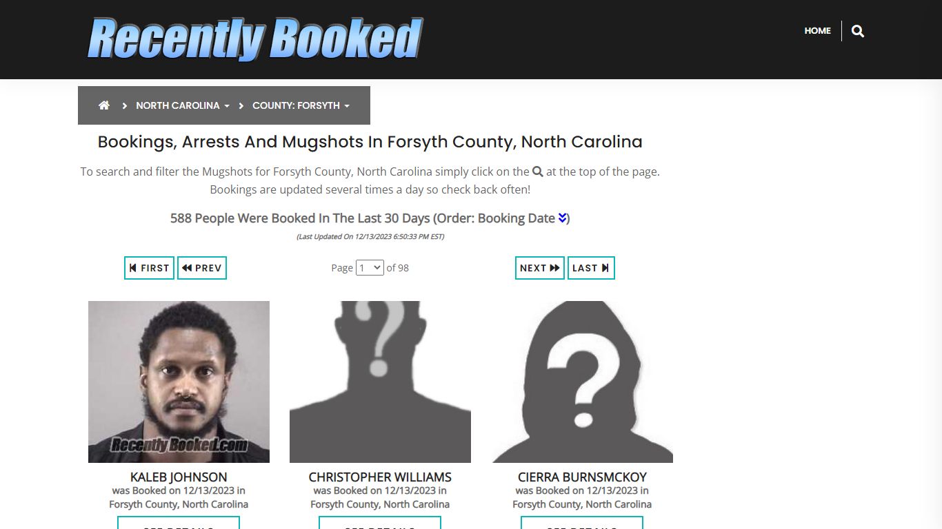 Bookings, Arrests and Mugshots in Forsyth County, North Carolina